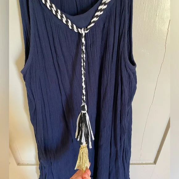 Philosophy Blue and Gold Tiered High Low Sundress Beach Coverup Flowy Stretchy - Picture 11 of 12